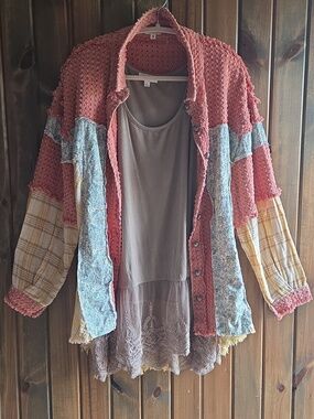 POL Woven Eyelet Knit Top in Rust